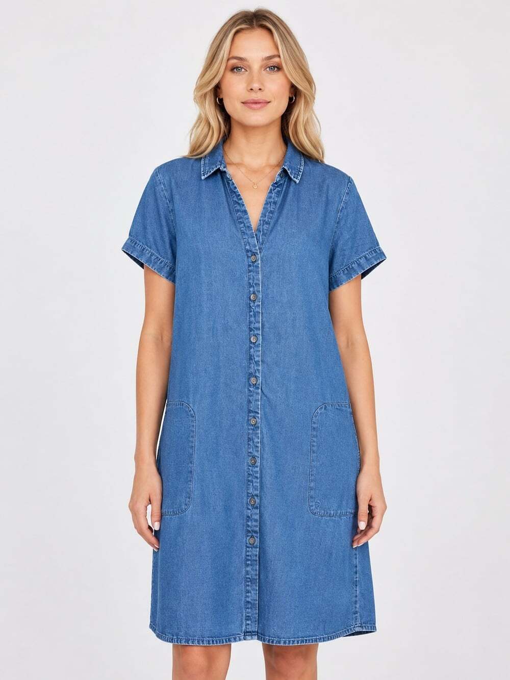 J. Jill Denim Tencel Lyocell Shirt Dress Blue Button Front Pockets Womens XS - Picture 7 of 7